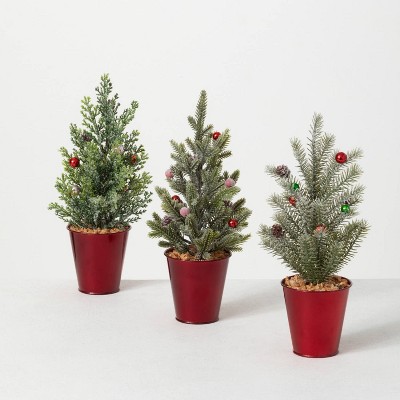 Sullivans 12" Potted Pine Artificial Tree Set of 3, Green
