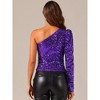 INSPIRE CHIC Women's Sparkly Sequin One-Shoulder Puff Long Sleeve Shimmer Tops - 3 of 4
