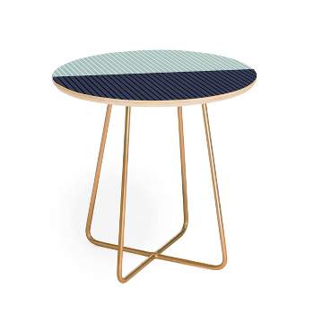 Round Colour Poems Color Block Lines Side Table Green/Gold - Deny Designs