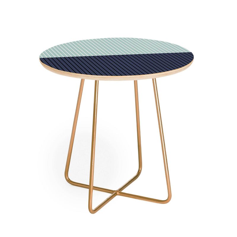 Round Colour Poems Color Block Lines Side Table Green/Gold - Deny Designs, 1 of 6