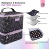 Saviland Black Purple Diamond Leather Nail Tech Storage - 2-Tier Organizer Holds 30 Bottles & Nail Lamp. (Black Purple) - 3 of 4