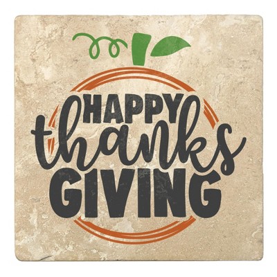 Christmas by Krebs Set of 4 Beige and Black "HAPPY thanks GIVING" Square Coasters 4"