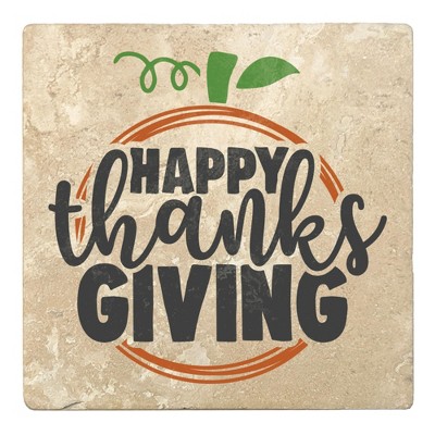 Christmas by Krebs Set of 4 Beige and Black "HAPPY thanks GIVING" Square Coasters 4"