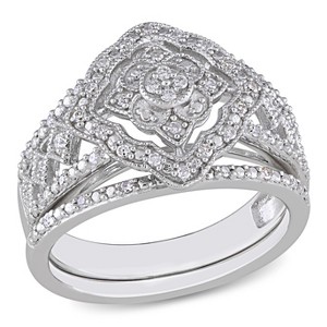EVERLY JEWELRY | Sterling Silver 1/4 CT TW Diamond Halo Bridal Set - 1 of 4