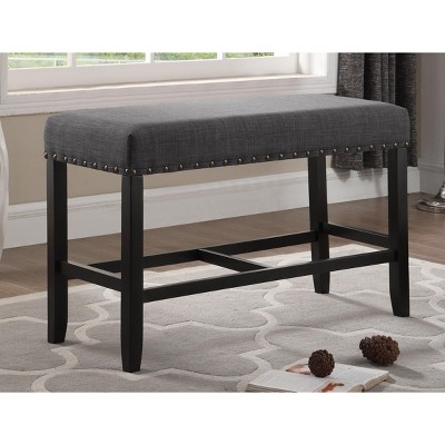 Elegant 41'' Gray Fabric Upholstered Dining Bench with Nailhead Trim