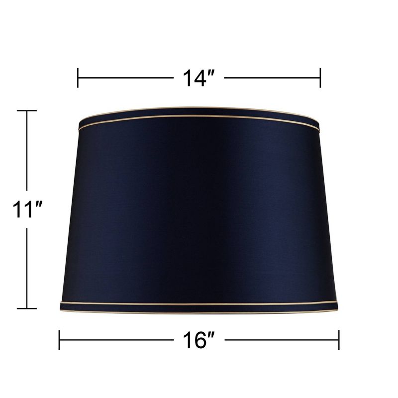 Springcrest Navy Blue Medium Drum Lamp Shade with Navy and Gold Trim 14" Top x 16" Bottom x 11" High (Spider) Replacement with Harp and Finial, 5 of 8