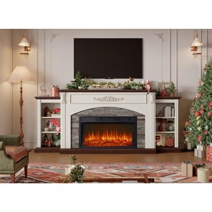 80" W Farmhouse Electric Fireplace Mantel - Holds 90” TV Stand - 1 of 4