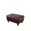 DOMETOUR Dark Brown Flannel & PVC Storage Ottoman-Versatile Living Room Footstool with Hidden Compartment - 3 of 4