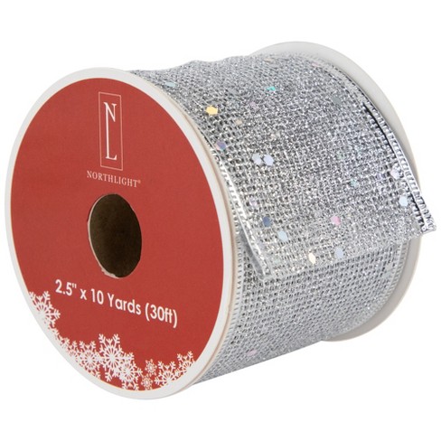  Glitter Ribbon Wired Christmas Ribbons Silver, Red