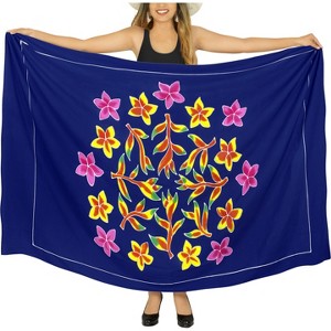 LA LEELA Women's Bikini Skirt Sarong Swimsuit Cover up Summer Wraps Bathing suit Swimwear Beach Wrap Skirts for Women One Size Blue, Floral - 1 of 4