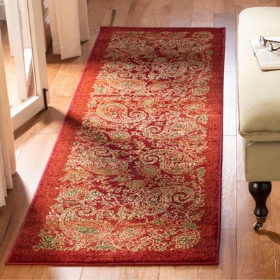 Red and Multi Synthetic Floral Runner Rug - 2'3" x 8'