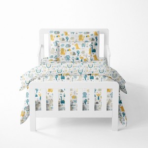 Bacati - Little Dino Boys Teal/Yellow Muslin 5 pc Toddler Bedding Set with Dec Pillow - 1 of 4