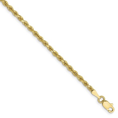 Black Bow Jewelry 2.25mm, 10k Yellow Gold Diamond Cut Solid Rope Chain Bracelet