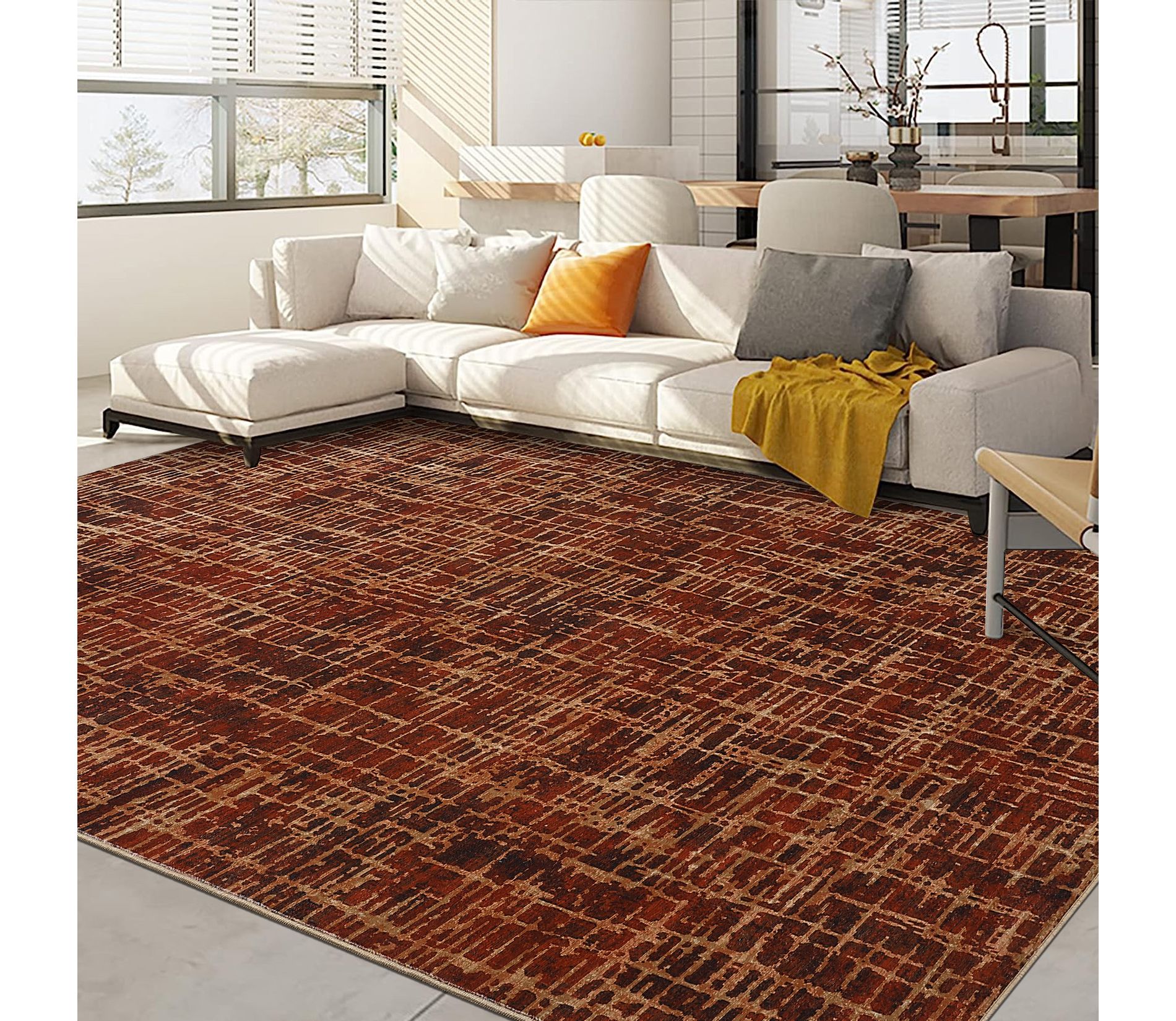 Modern Abstract Area Rugs Non-Slip Non-Shedding Soft Accent Rugs for Living Room Bedroom: Stain-Resistant, 6'x9', Red