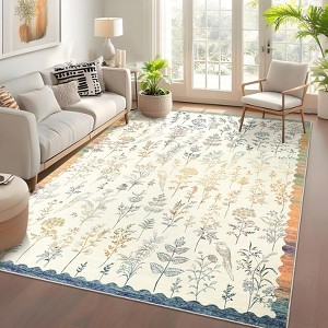 Solid Washable Rug Ultra Soft Colorful Floral Rug for Living Room Low Pile Foldable Thin Non Slip Carpet - 1 of 4