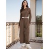 ATHLECHIC Women's Casual Lounge Cropped Half Button Hoodie Top Wide Leg Pants Ribbed Knit Tracksuit Two Piece Sets - 2 of 4