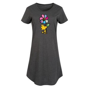 Women's Peanuts Woodstock With Flower And Pattern Graphic T-shirt Dress - Heather Charcoal - 4X - 1 of 4