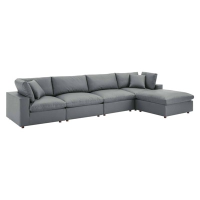 Luxurious Gray Faux Leather 5-Piece Sectional with Ottoman
