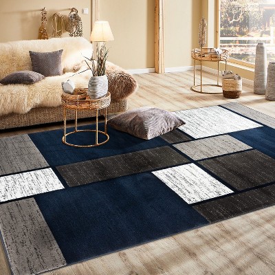 Navy Geometric Synthetic 5' x 7' Reversible Area Rug