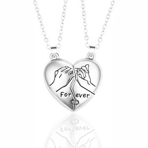 Matching Couple Necklace Set - Heart Pendant for Him & Her (Pinky Promise Gift) - 1 of 4