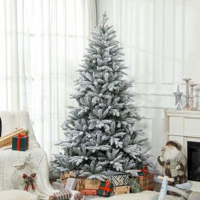 FURNIinspire Artificial Trees 7ft Snow Flocked Christmas Tree With 1401 Tips, Foldable Stand For Home, Holiday, Decorations, Green, 50"*50"*82.7"