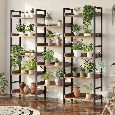 Bookshelf, Triple 5 Tier Shelf, Display Book Shelf, Wide Bookcase, Rustic Wooden Shelving Unit, for Your Bedroom, Living Room, Home & Office Shelving