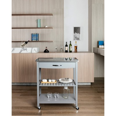 Gray Stainless Steel Top Kitchen Cart with Storage