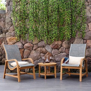 Cambridge Casual Dunham Teak Wood 3pc Outdoor Conversation Set with Lumbar Pillow: Weather-Resistant, Polyrope Crafted, No Cushion - 1 of 4