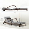 Set of 2 Wicker Chaise Lounge Chair Outdoor Patio Lounger with 5 Adjustable Back, Wheels, Cushion, and Armrests - 3 of 4