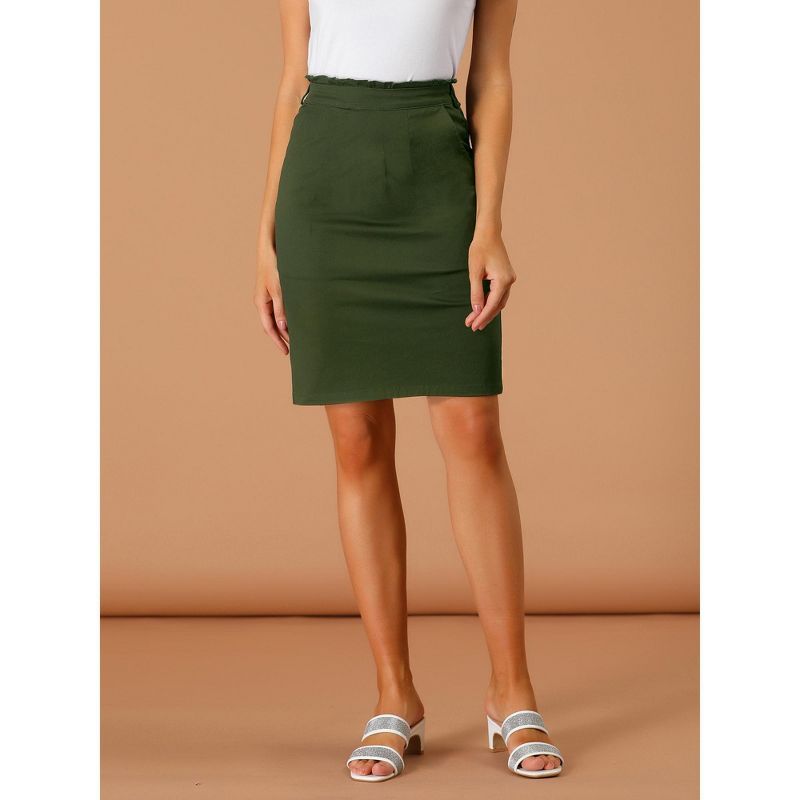Allegra K Women's Workwear Paperbag Elastic High Waist Pencil Mini Skirt, 2 of 7