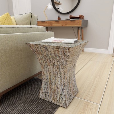 Pearl Inlay Hourglass Accent Table 15"x19" - Multicolor