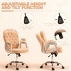 QingMoon Teddy Fleece Office Chair, Button Tufted Desk Chair, Adjustable Swivel Computer Chair with Tilt Backrest for Home Office (Khaki) - 3 of 4