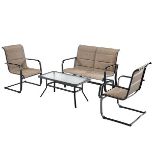 Tangkula 4PCS Patio Conversation Set Cotton Padded Furniture Set w/ Swing Glider Loveseat - 1 of 4