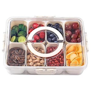 Portable divider plates with lids and handles, suitable for parties, snack boxes, food containers, and vegetable trays (white). - 1 of 4