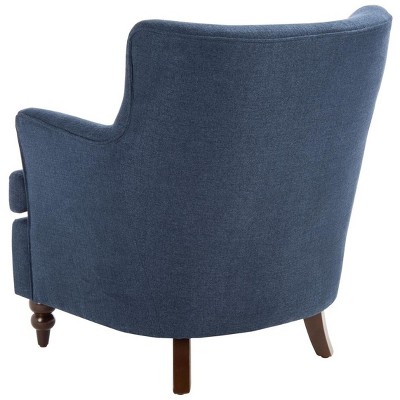 Navy Linen Lawson Accent Chair with Walnut Spindle Legs