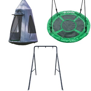 gobaplay Outdoor Single Swing Set Frame Bundled with gobaplay Round Tree Swing Platform Saucer, Green, and gobaplay Hanging Tent, Grey - 1 of 4