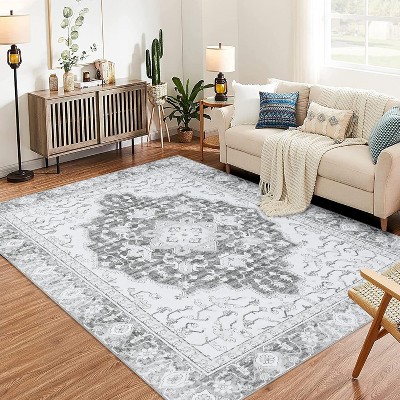 Washable Vintage Area Rug, Low-Pile Non-Slip Foldable Carpet, Soft Indoor Printed Rug for Living Room Dining Room Bedroom