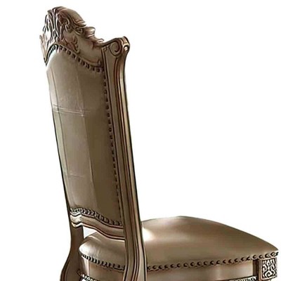 Mahogany Brown Wood Side Chair with Carved Details
