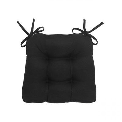 Black Plush Reversible Chair Cushions with Tear Proof Ties, 4 Piece Set