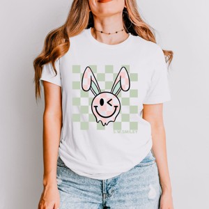 Simply Sage Market S.W.Smiley Checkered Smiley Face Bunny Short Sleeve Tee - 1 of 4
