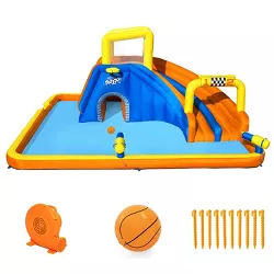 Bestway H2OGO! 18 x 16.5 x 8.7 Foot Super Double Racing Slide Speedway Kids Inflatable Water Park with Air Blower, Ground Stakes, and Storage Bag