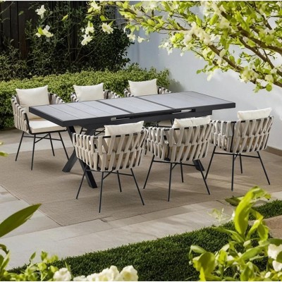 7-Piece Outdoor Extendable Dining Set with Extendable Table and 6 Woven Chair