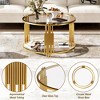 Glass Coffee Table Round Center Table Cocktail Table Accent Table Sofa Table with Gold Metal Drum Frame, Transparent/Black/Brown-ModernLuxe - 4 of 4