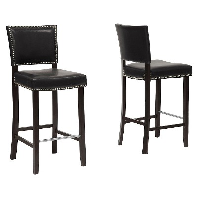 Set of 2 Aries Modern Barstools with Nail Head Trim Black - Baxton Studio