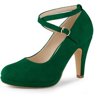 Allegra K Women's Platform Cross Strap Round Toe Stiletto Heels Pumps - 1 of 4