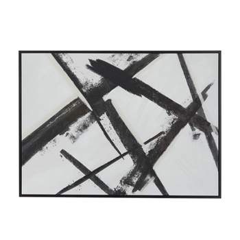 Contemporary Canvas Abstract Framed Wall Art with Black Frame Black/Gray - Olivia & May