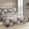 Lightweight Plaid Quilt Set, Queen Size, Grey Brown White Patchwork Reversible Coverlet with 2 Pillow Shams - 2 of 4