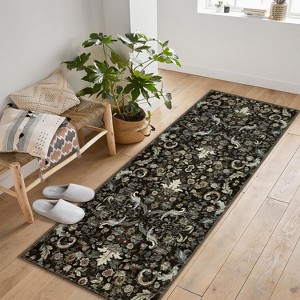 Traditional Area Rug Foldable Indoor Washable Rug Thin Retro Accent Floral Non-Slip Carpet Mat - 1 of 4