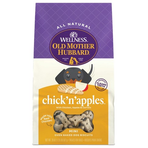 Old Mother Hubbard by Wellness Classic Crunchy CHICK N APPLES with Chicken Carrot Apple Biscuits Mini Oven Baked Dog Treats 20oz