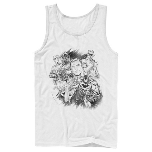 Men's Justice League Hero Sketch Collage Tank Top - White - Small